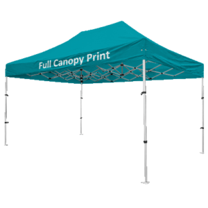 Altegra Compact aluminium 3x4.5m gazebo with custom printed canopy - image showing the full 3x4.5m canopy print option.