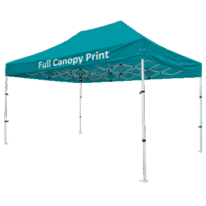 Altegra Compact aluminium 3x4.5m gazebo with custom printed canopy - image showing the full 3x4.5m canopy print option.