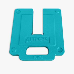 Altegra 10kg steel gazebo weight in highly visible teal - the stackable 10kg leg weight is easier to carry than heavier leg weights but stack on top of each other to increase their hold down capacity.