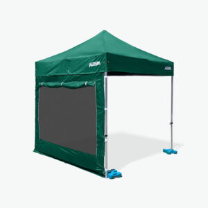 Altegra 2.4m gazebo window wall in green - the rolled up window flap is shown stowed with loops and toggles. When unrolled, the window zips shut and the wall acts as a solid wall to protect from the weather and to enhance gazebo privacy.