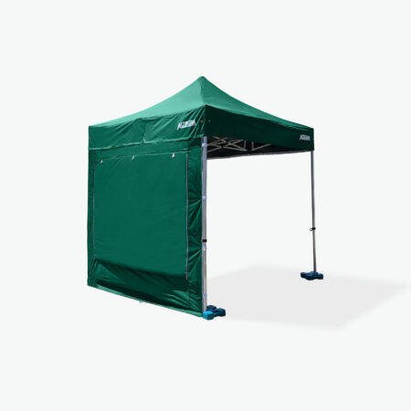 Altegra 2.4m gazebo window wall in green - the rolled up window flap is shown stowed with loops and toggles. When unrolled, the window zips shut and the wall acts as a solid wall to protect from the weather and to enhance gazebo privacy.