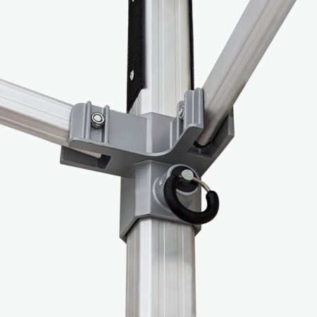 Altegra Geo42 aluminium marquee corner joint - engineered geometric aluminium extrusions establish a robust foundation and extremely resilient cast-aluminium joints secure diamond upper frame parts.