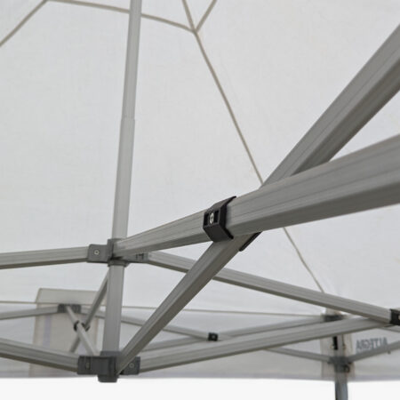 Altegra Geo45 aluminium marquee upper frame - constructed with diamond-shaped aluminium extrusions secured together with cast-aluminium joints and a concealed centre pole spring retains tension in the tent roof.