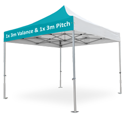 Altegra Geo45 commercial aluminium 3x3 gazebo with custom printed canopy - 1x 3m Valance and 1x 3m Pitch printed with your colours and branding