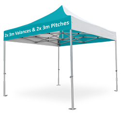 Altegra Geo45 commercial aluminium 3x3 gazebo with custom printed canopy - 2x 3m Valance and 2x 3m Pitch printed with your colours and branding