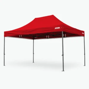 Altegra GRP Composite Pro Lite 3x4.5m commercial tent with red canopy - representing the latest advancement in light commercial gazebos, the GRP Composite Pro Lite pop up shelter adds 400% strength compared to aluminium tents using innovative composites that are safer, don't heat up in the sun, are non-conductive, and look brilliant. Leading the commercial gazebos in strength, safety, protection, and quality.